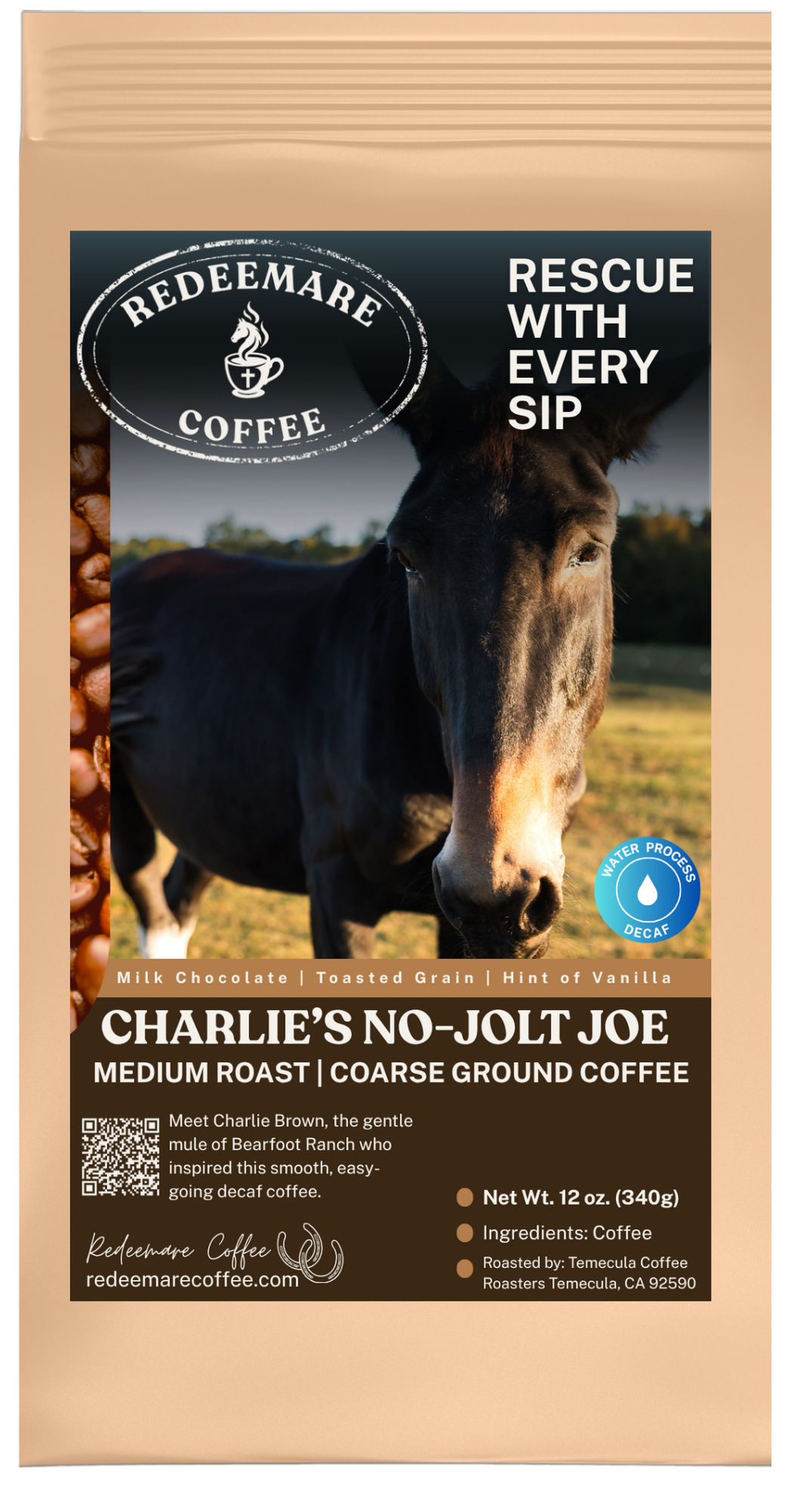Charlie's No-Jolt Joe decaf medium roast coffee - coarse grind - Redeemare Coffee