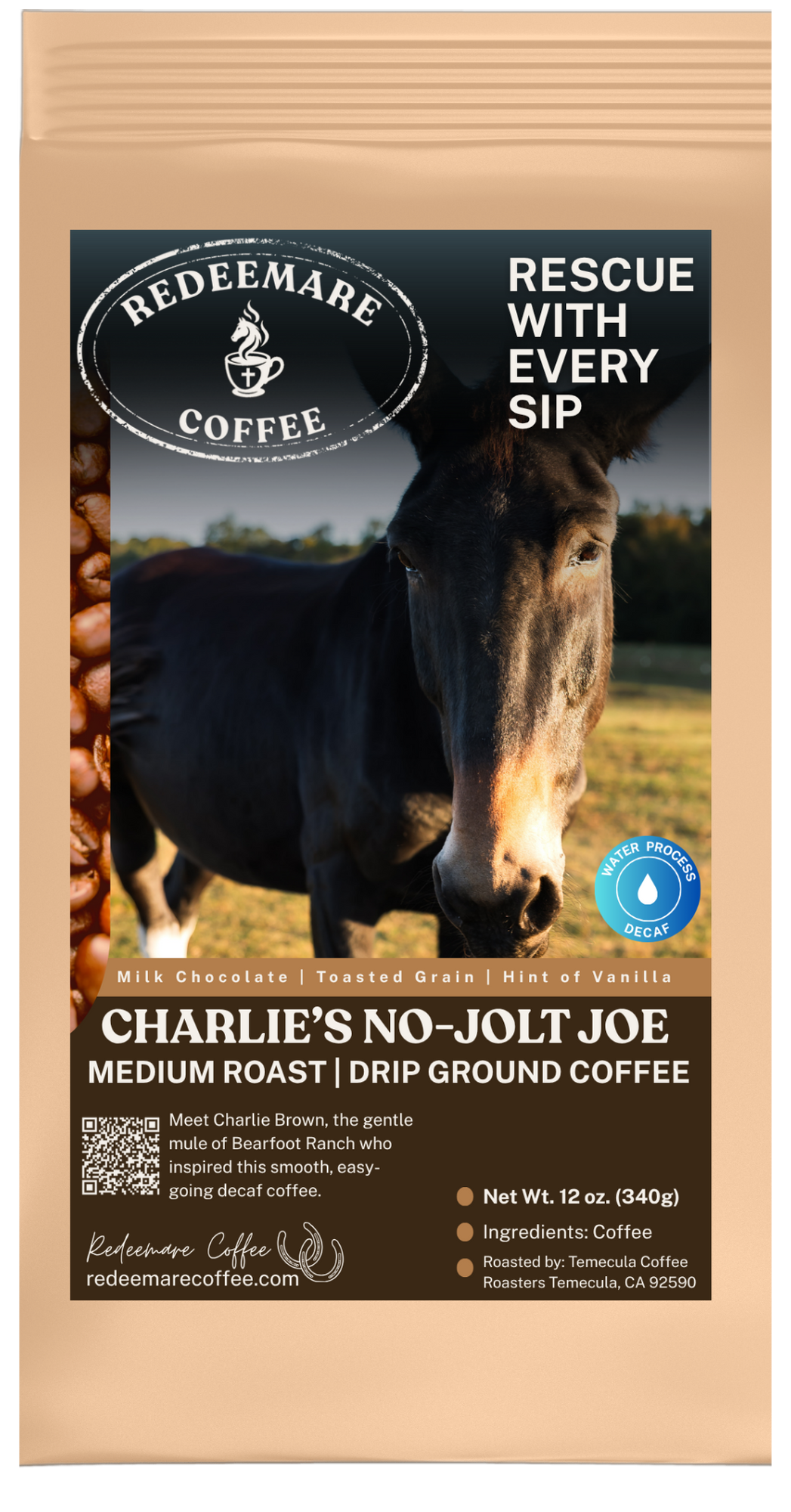 Charlie's No-Jolt Joe decaf medium roast coffee - drip grind - Redeemare Coffee