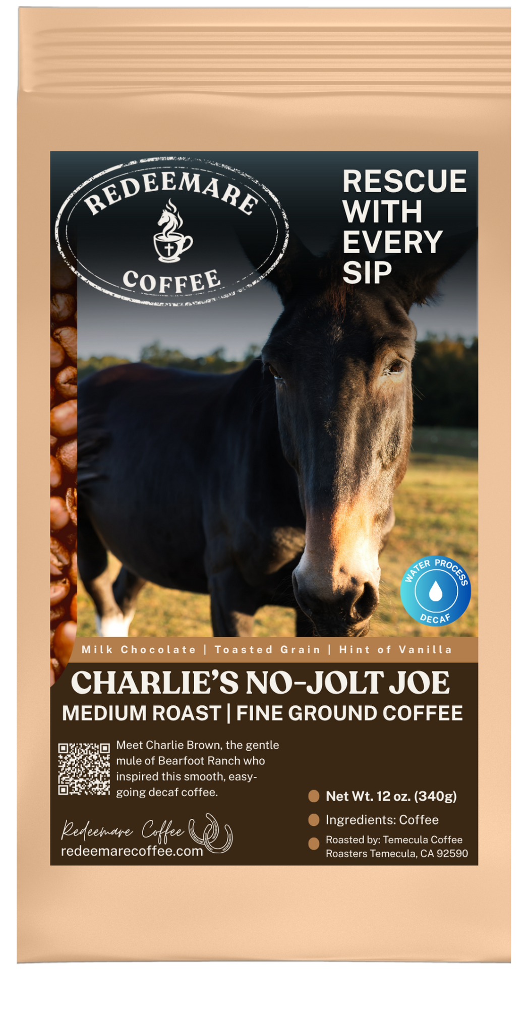 Charlie's No-Jolt Joe decaf medium roast coffee - fine grind - Redeemare Coffee