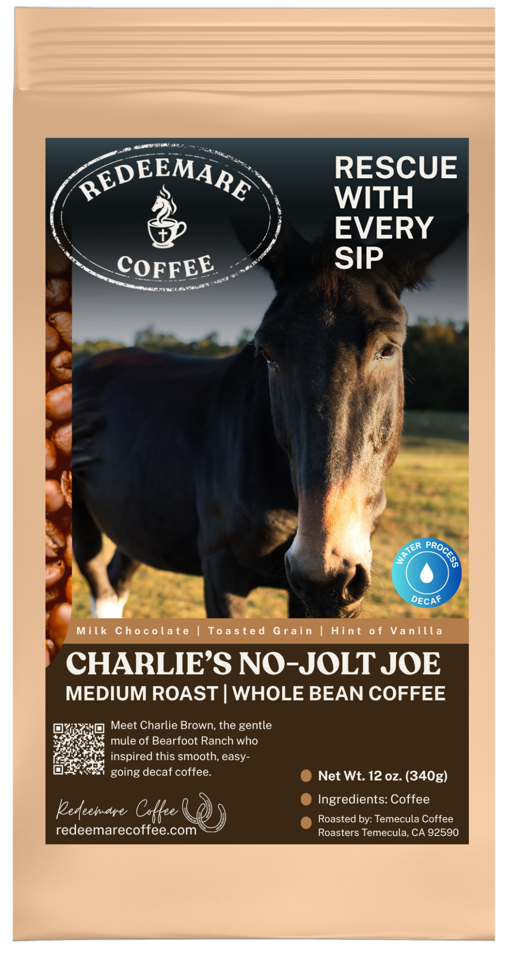 Charlie's No-Jolt Joe decaf medium roast coffee - whole bean - Redeemare Coffee