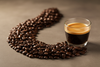 [Image: Oily dark roast beans and a shot of rich espresso]